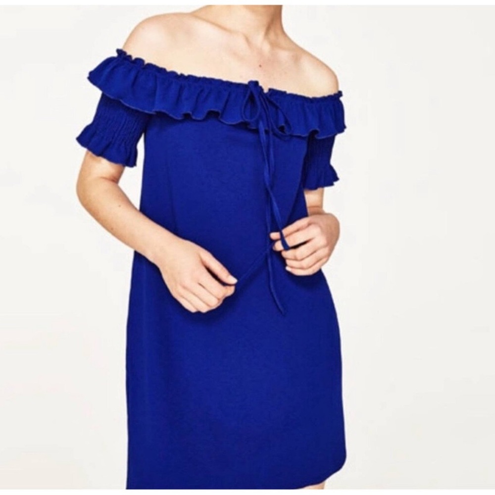 Zara Royal Blue Off Shoulder Mini Dress